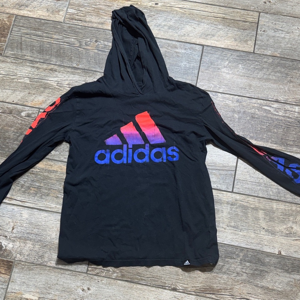 Adidas Black Hooded Tshirt - Picture 1 of 3